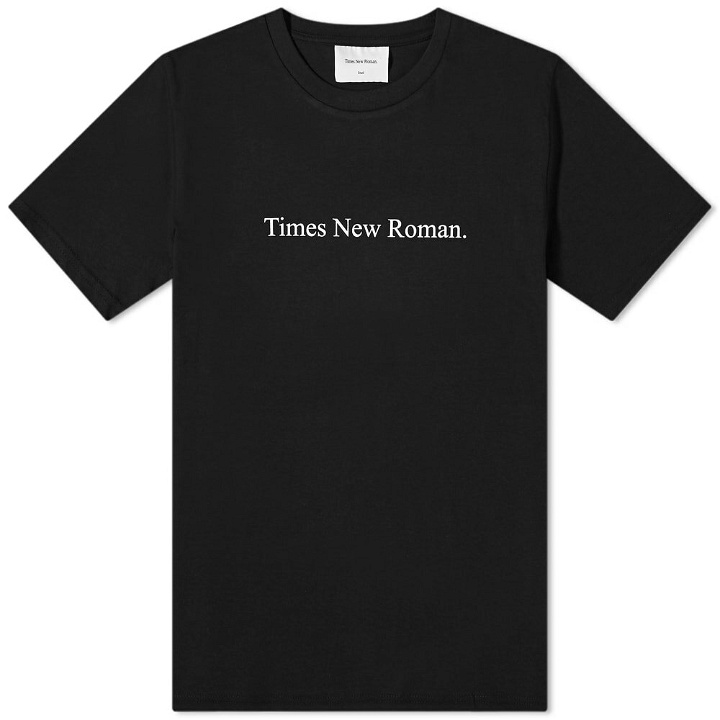 Photo: Times New Roman Men's Classic Logo Organic T-Shirt in Black