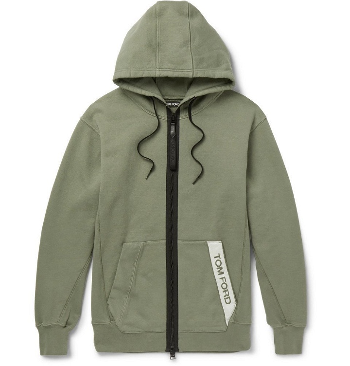 Photo: TOM FORD - Oversized Logo-Trimmed Garment-Dyed Loopback Cotton-Jersey Hoodie - Men - Green