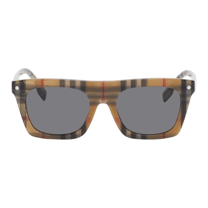 Photo: Burberry Beige Vintage Check Rectangular Frame Sunglasses