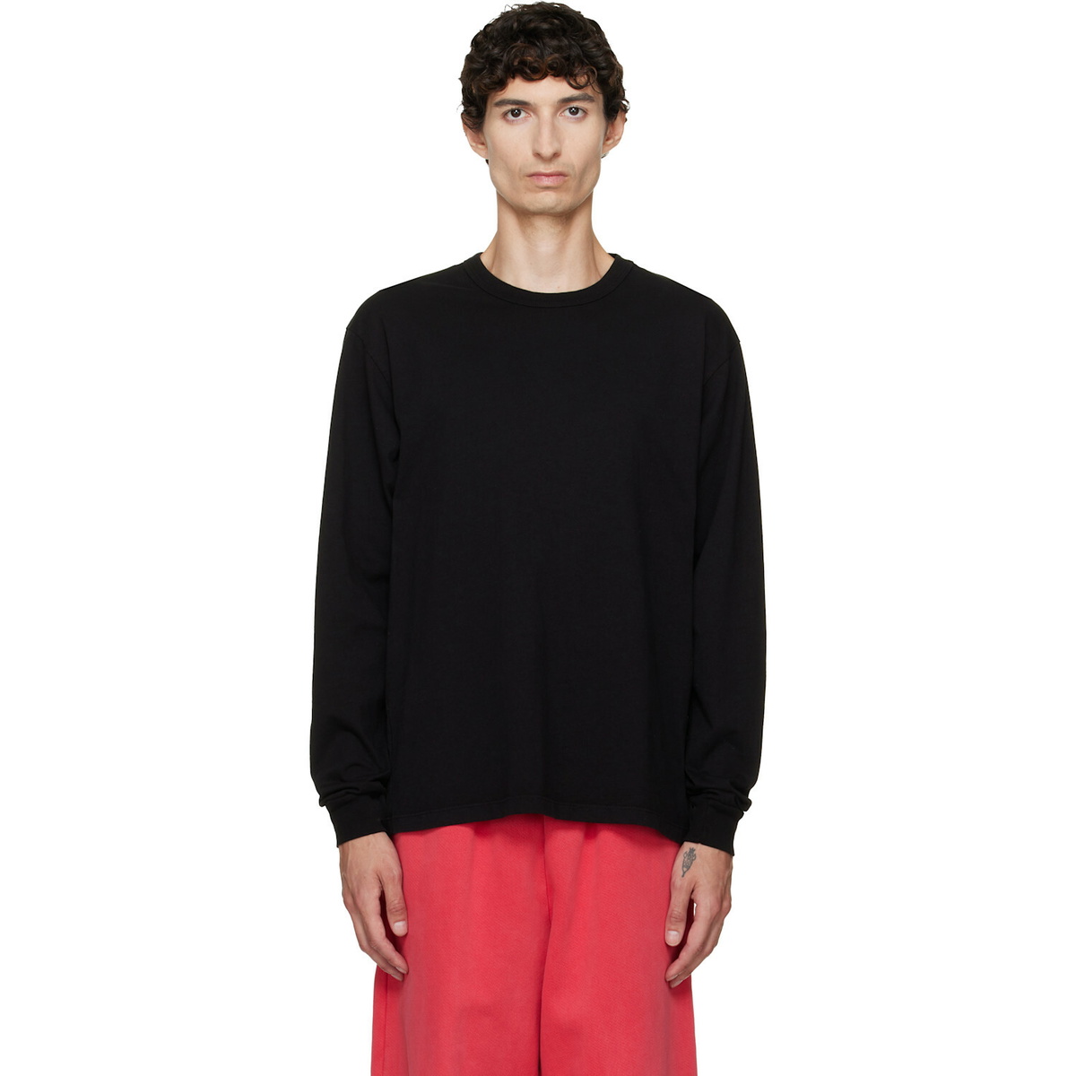 Les Tien Black Heavyweight Binded Neck Classic Long Sleeve T-shirt