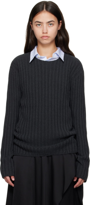 Photo: Acne Studios Gray Ribbed Crewneck Knit Sweater