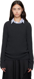 Acne Studios Gray Ribbed Crewneck Knit Sweater