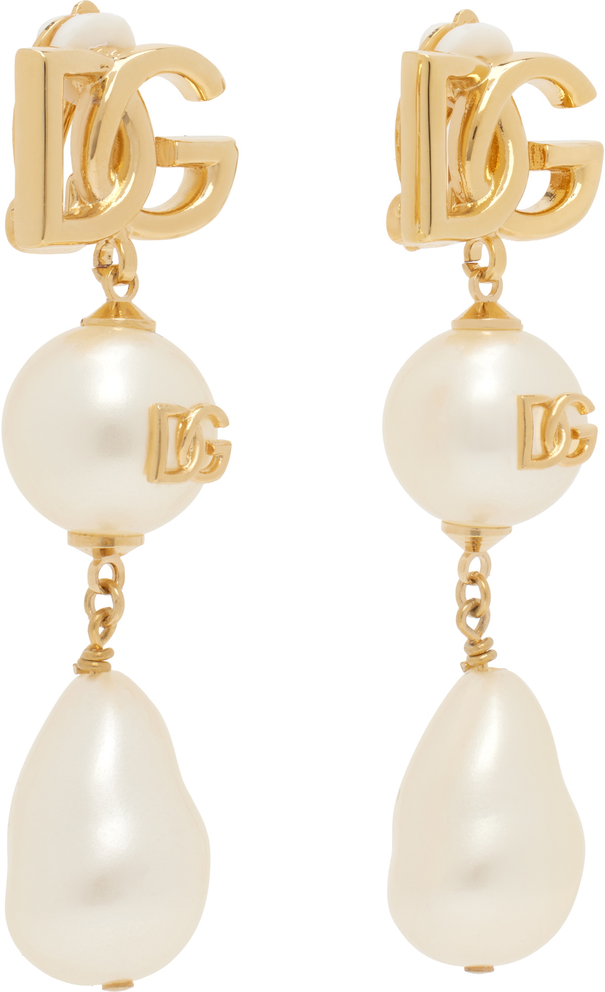 Dolce&Gabbana Gold Teardrop & Cabochon 'DG' Logo Clip-on Earrings