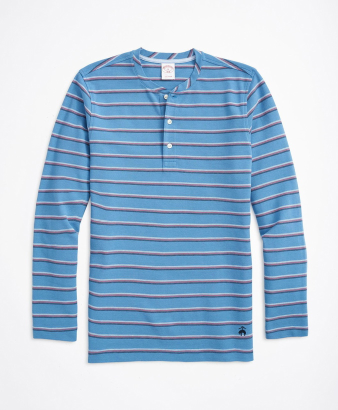 Photo: Brooks Brothers Men's Striped Cotton Pique Henley | Blue