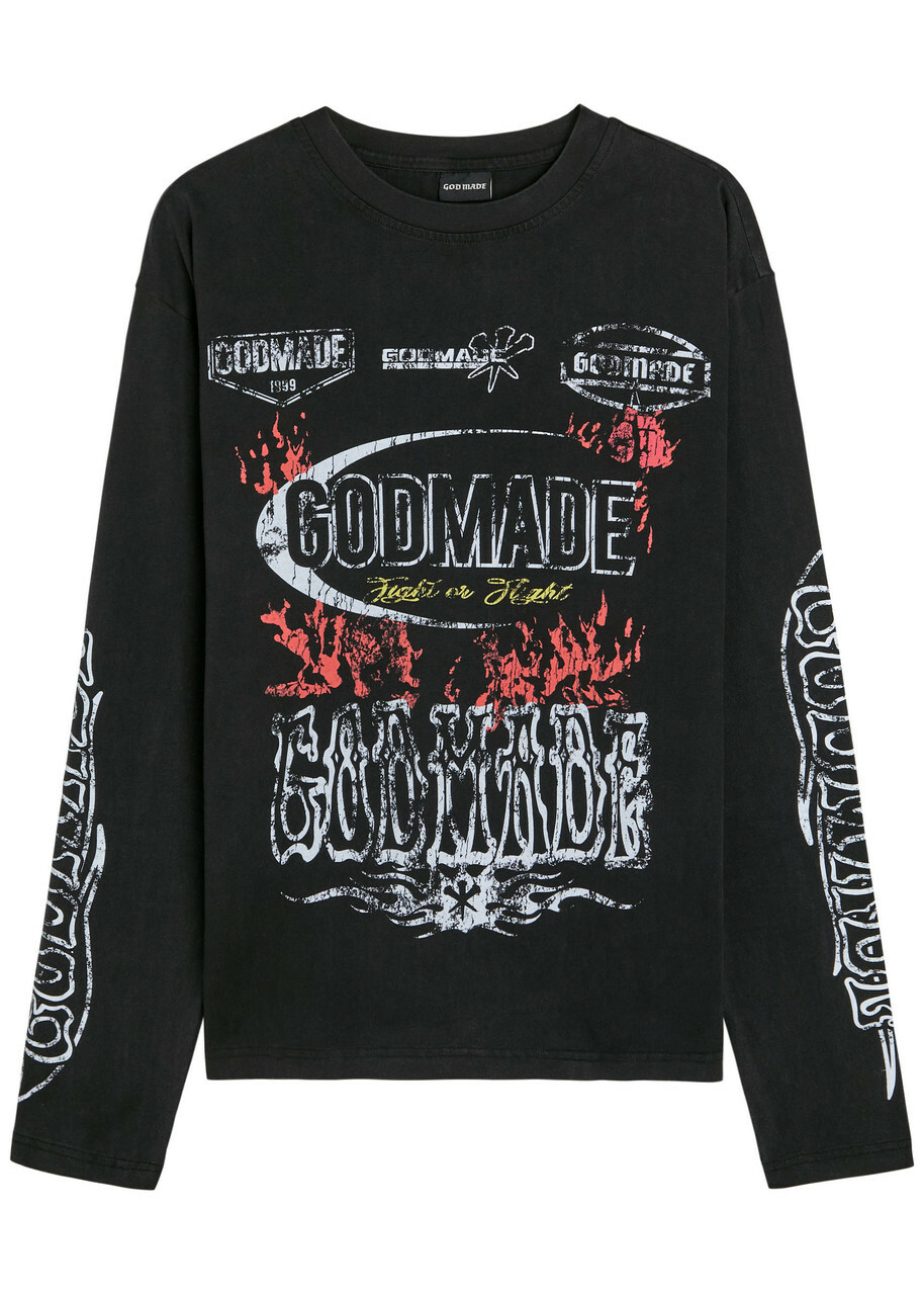 God Made Resilience Printed Cotton T-shirt Black