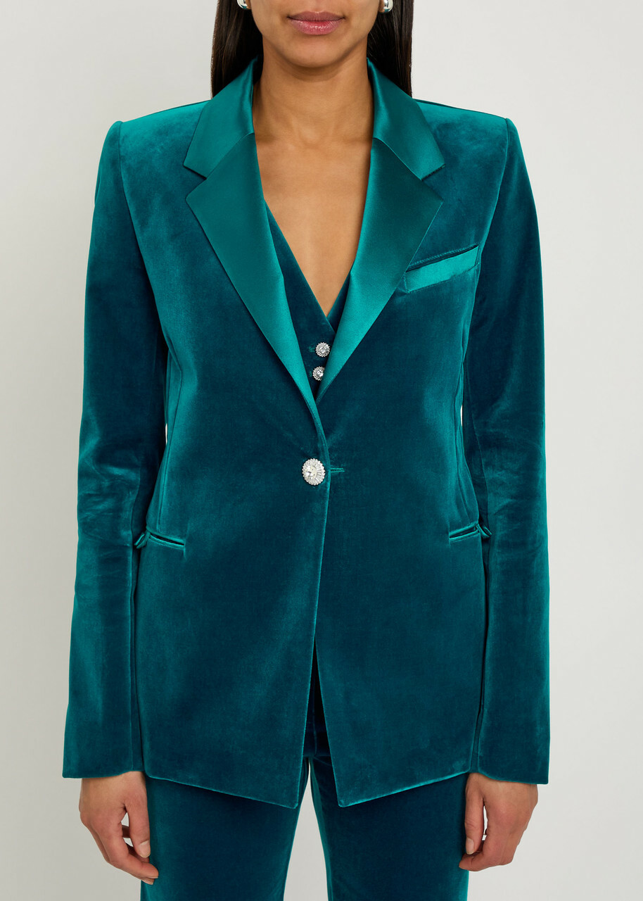 Rabanne Waist Coat-effect Velvet Blazer Turquoise