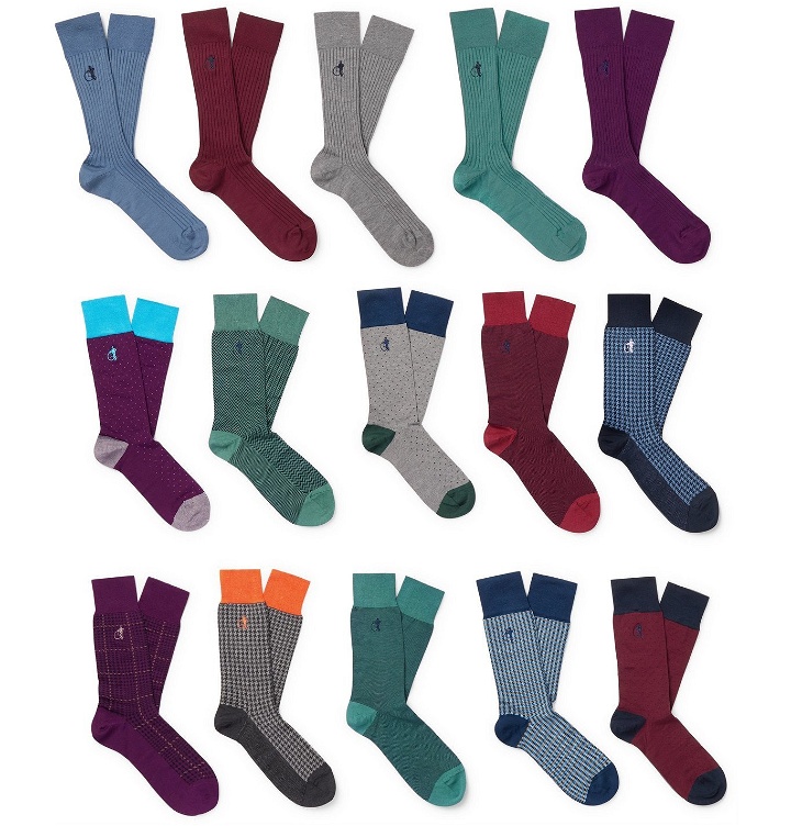 Photo: London Sock Co. - 15-Pack Ribbed Stretch Cotton-Blend Socks - Multi