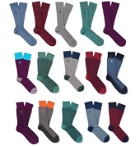 London Sock Co. - 15-Pack Ribbed Stretch Cotton-Blend Socks - Multi