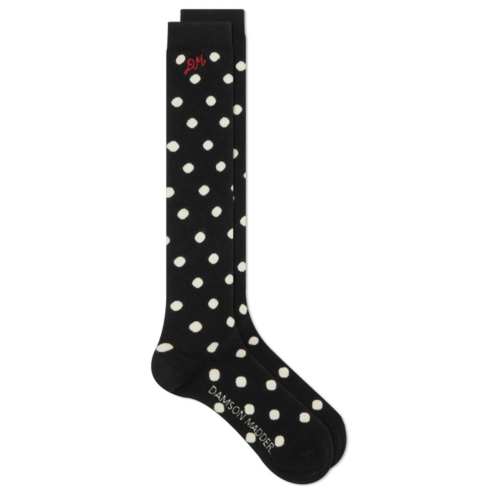 Photo: Damson Madder Women's Knee High Polka Dot Socks in Black 