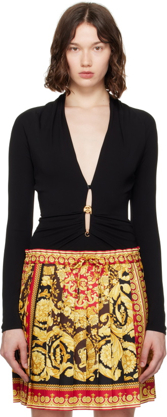 Photo: Versace Black Safety Pin Draped Fitted Bodysuit