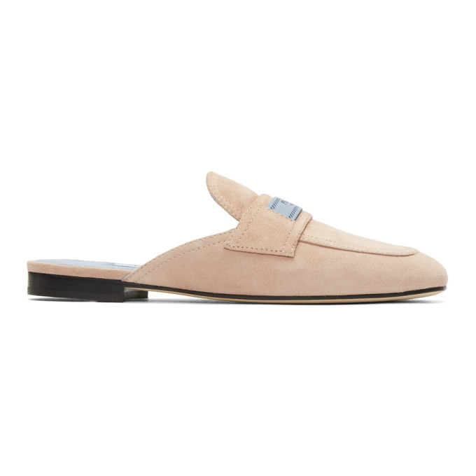 Prada Pink Suede Prada Tag Slippers Prada