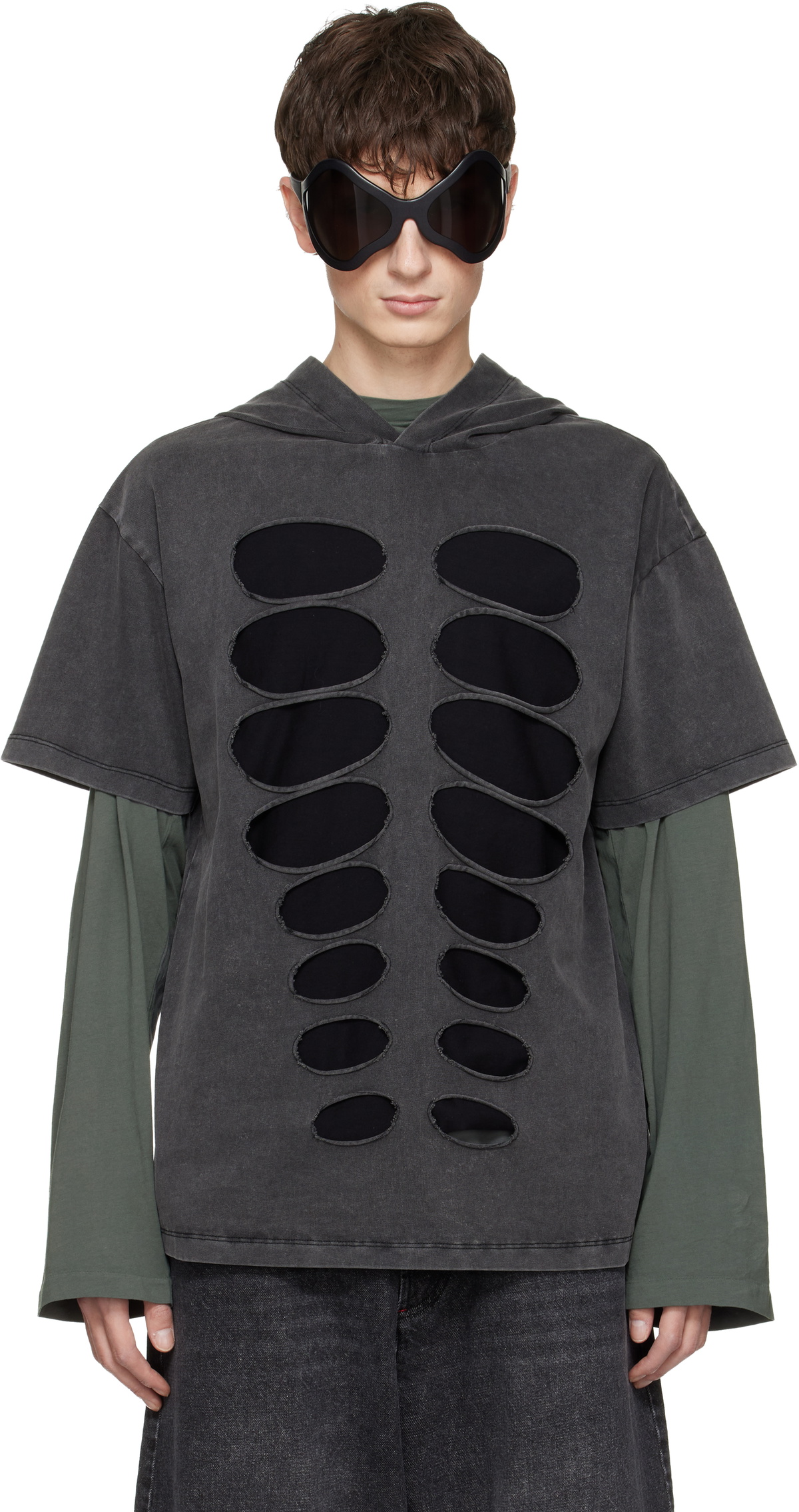 AVAVAV Gray Hooded Cutout T-shirt