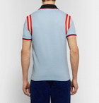 Gucci - Appliquéd Striped Cotton-Blend Piqué Polo Shirt - Men - Sky blue