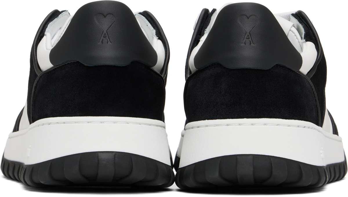 AMI Paris White & Black Leather Low-Top Walk Sneakers AMI