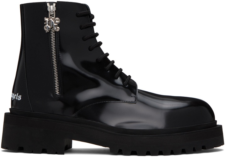 Photo: Palm Angels Black Embossed Combat Boots