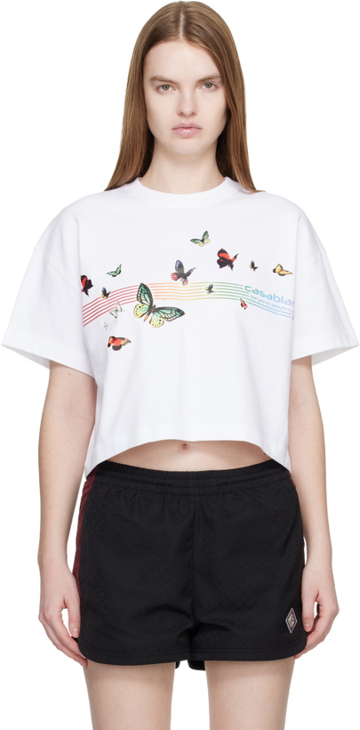 Photo: Casablanca White Butterfly Boxy Cropped T-shirt