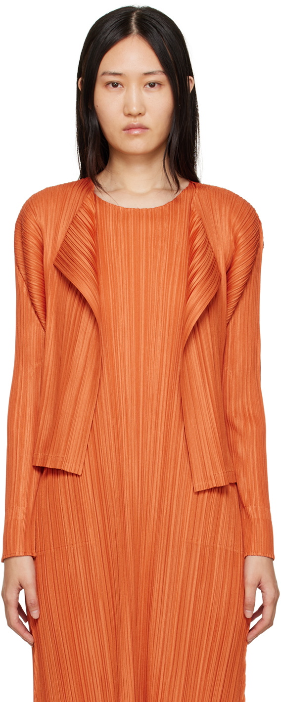 Pleats Please Issey Miyake Orange Mellow Pleats Cardigan Pleats