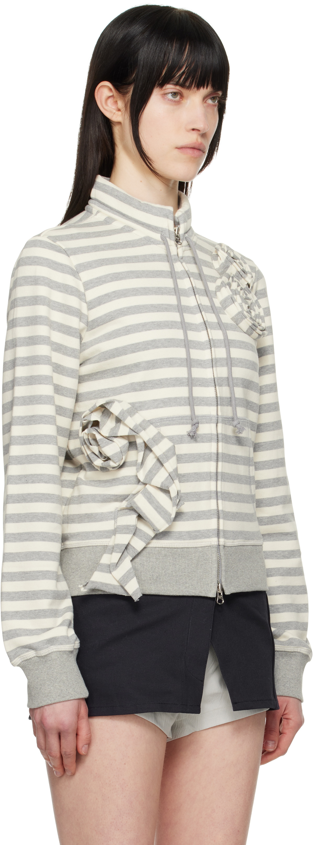 OPEN YY Gray & Beige Appliqué Zipup Sweatshirt