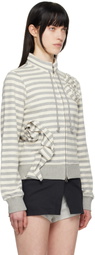 OPEN YY Gray & Beige Appliqué Zipup Sweatshirt