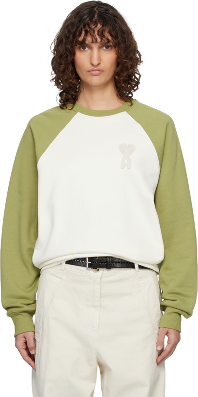 Photo: AMI Paris Off-White & Navy Cotton Knitted Ami de Coeur Sweatshirt