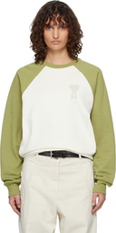 AMI Paris Off-White & Navy Cotton Knitted Ami de Coeur Sweatshirt