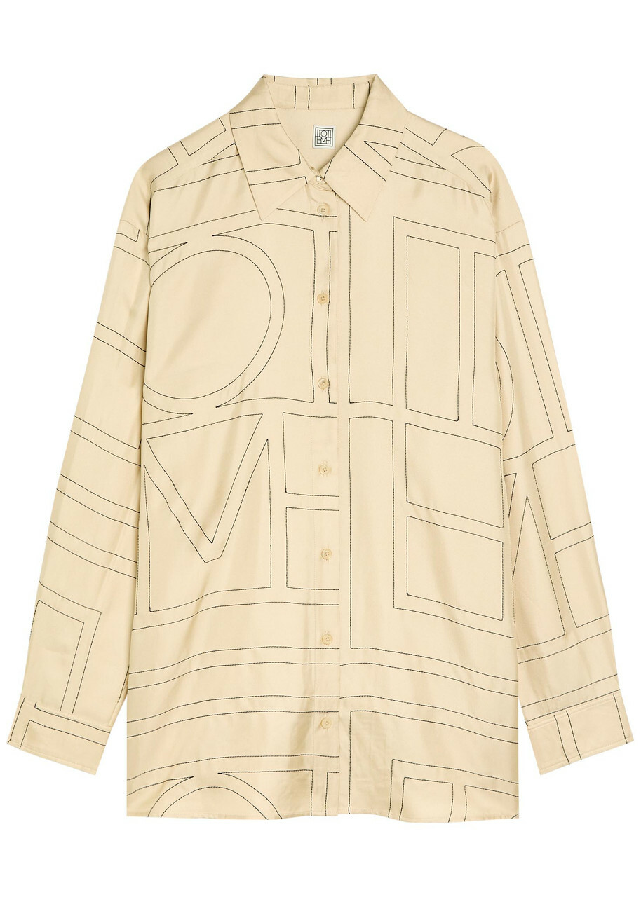 Toteme Logo-monogrammed Silk Shirt Off White