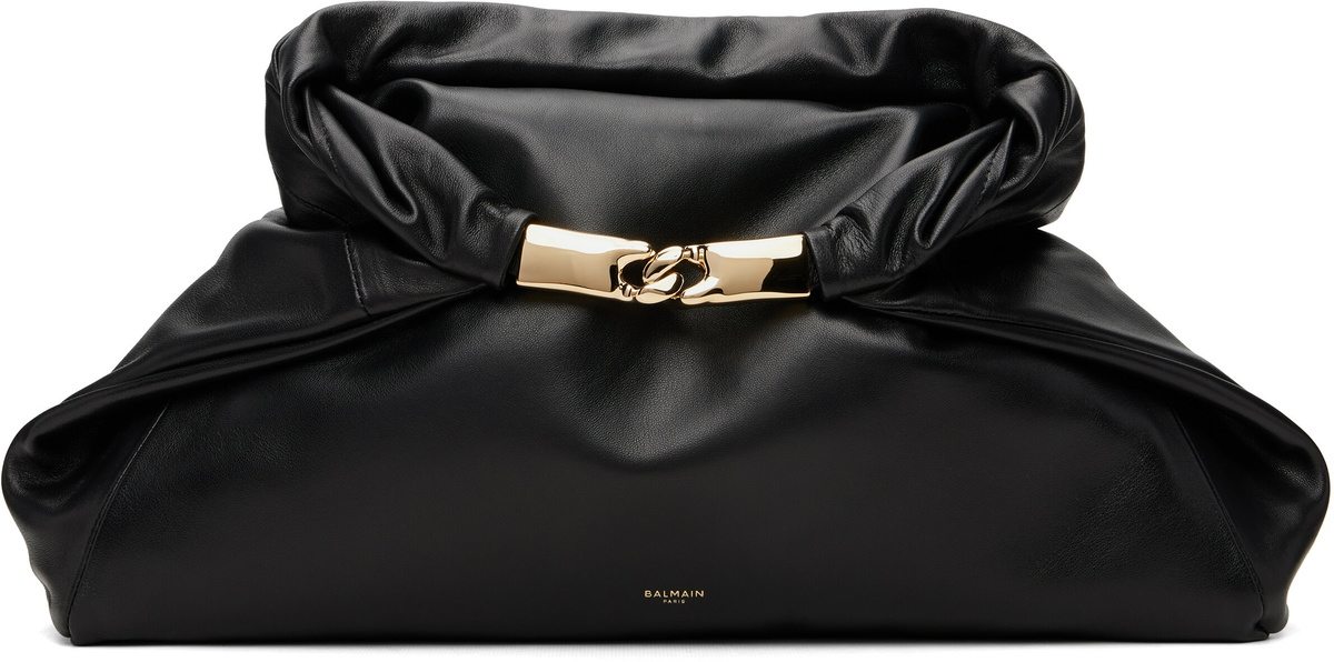 BALMAIN Black 'Dinner At 8' Medium Smooth Leather Clutch