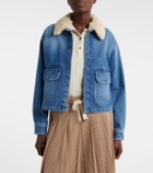 Moncler Teddy-trimmed denim shirt