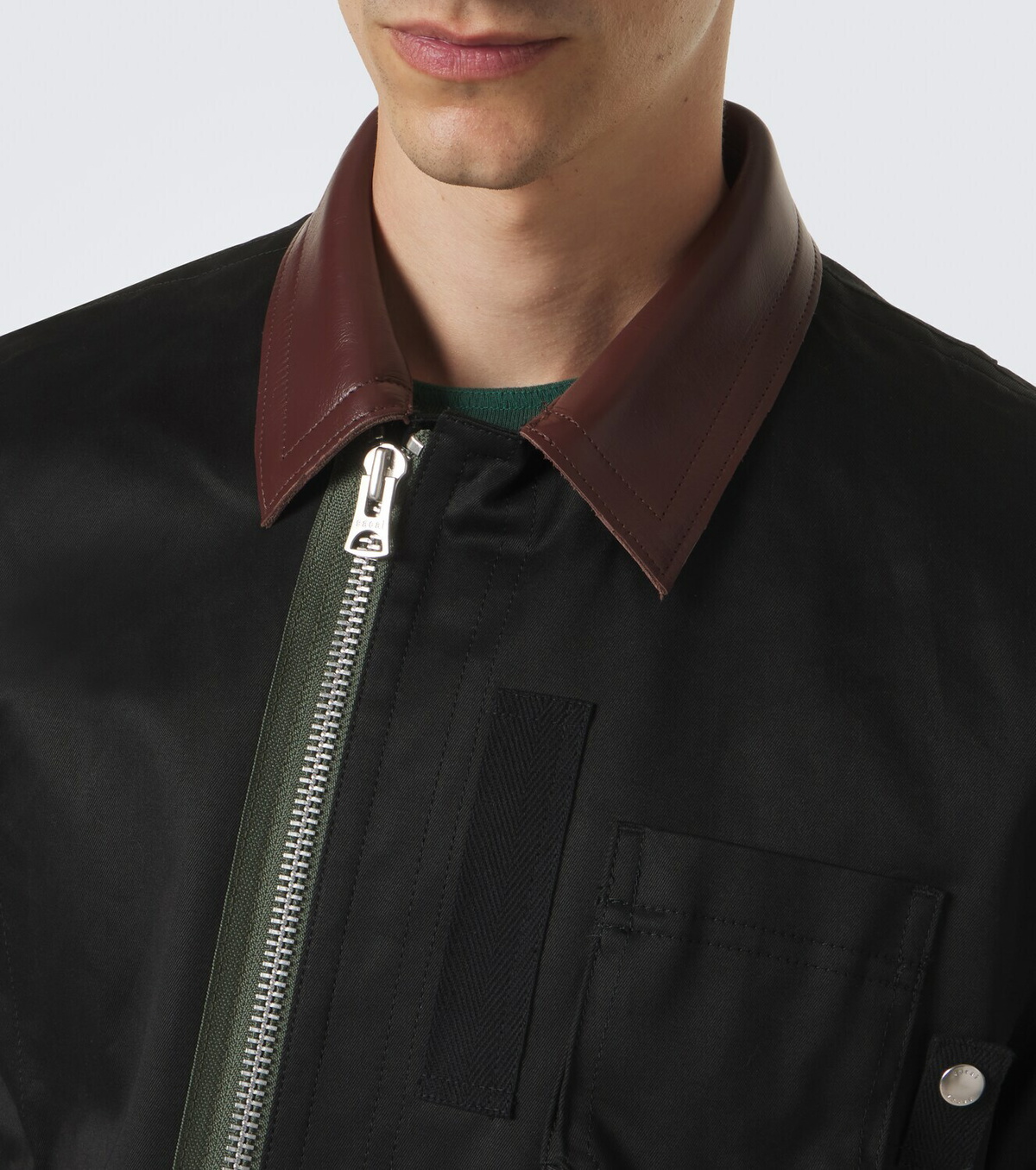 Sacai Leather-trimmed cotton blouson jacket