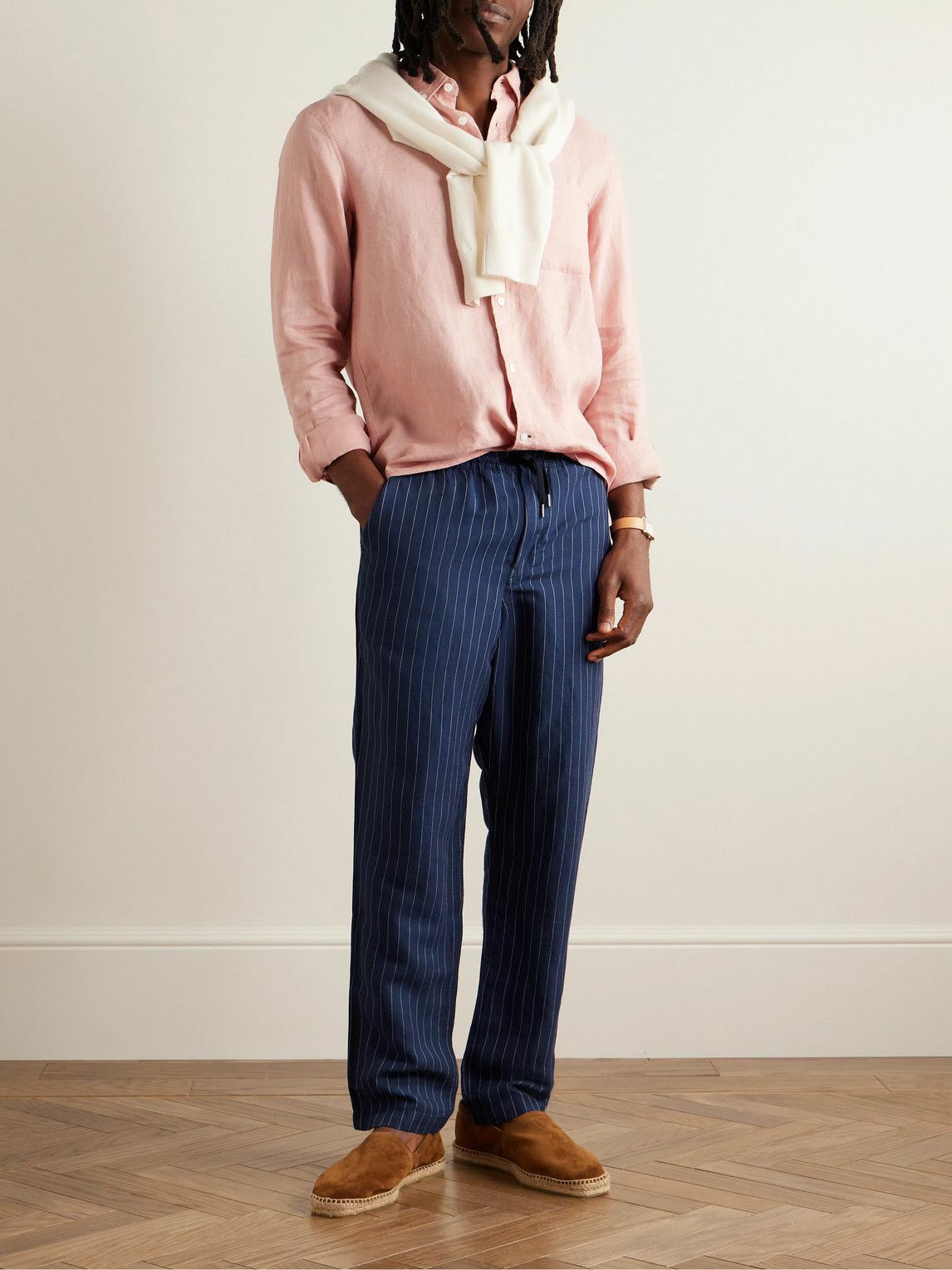 Slim-Fit Straight-Leg Linen and Cotton-Blend Trousers