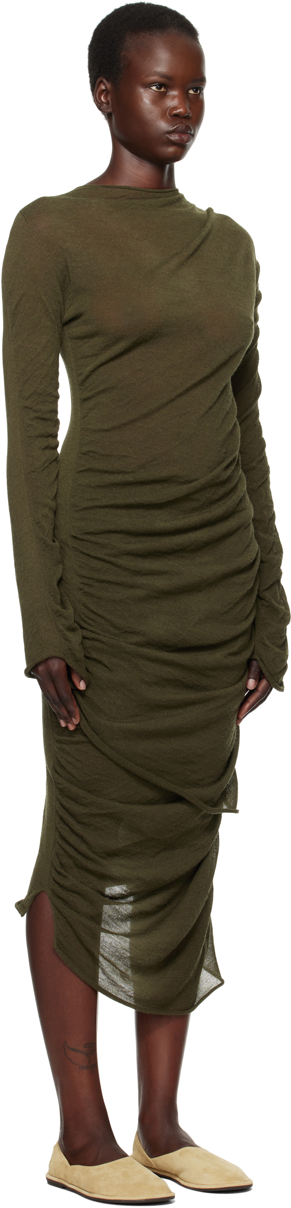 ISSEY MIYAKE Green Ambiguous Wool Midi Dress Issey Miyake Men