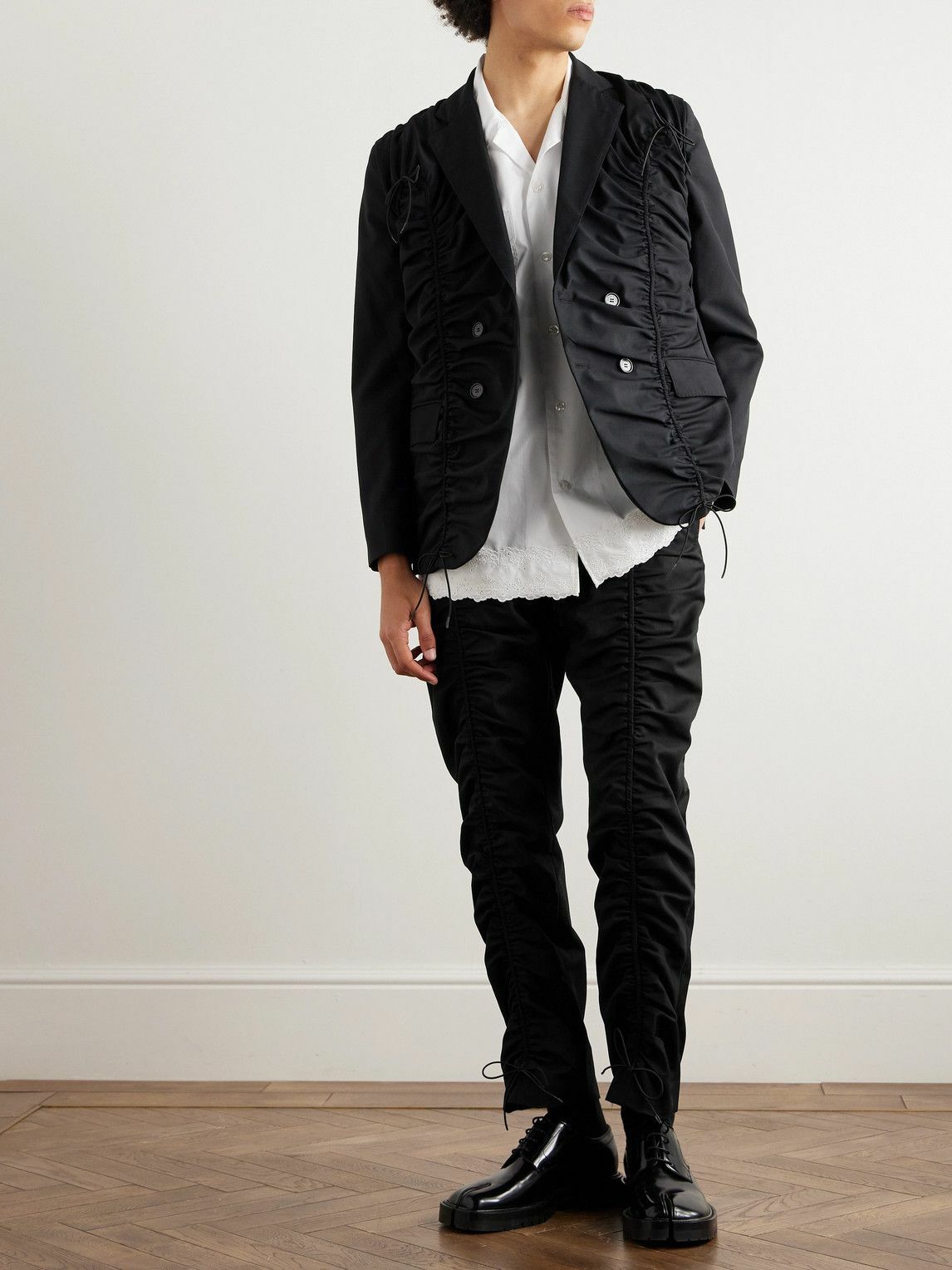Simone Rocha - Straight-Leg Bow-Detailed Ruched Woven Suit Trousers - Black