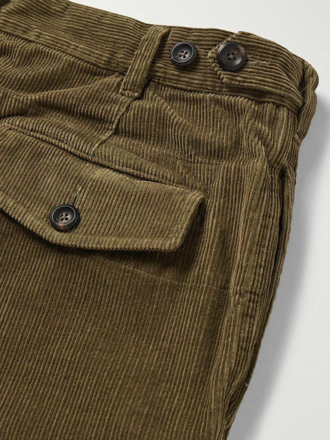 Drake's - Games Tapered Pleated Cotton-Corduroy Trousers - Green