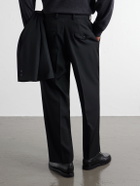 ATON - Pleated Tapered Wool-Twill Suit Trousers - Black