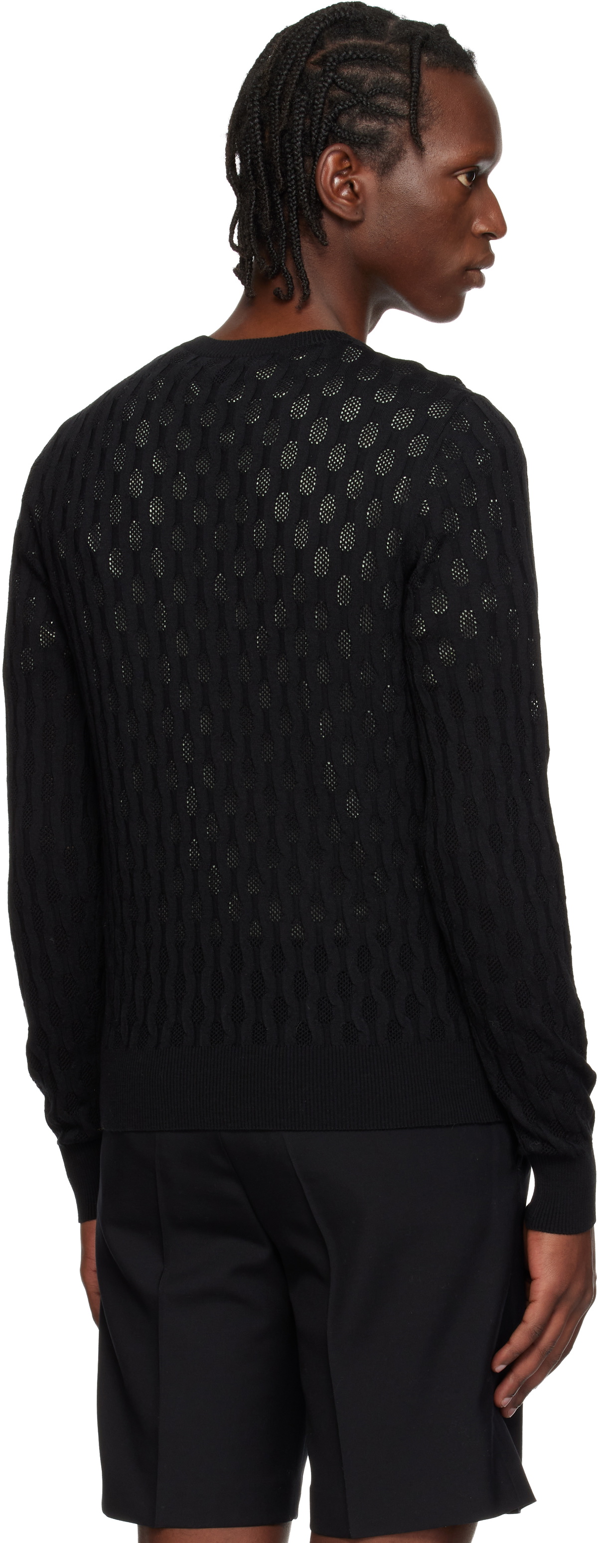 Dries Van Noten Black Open-Knit Sweater