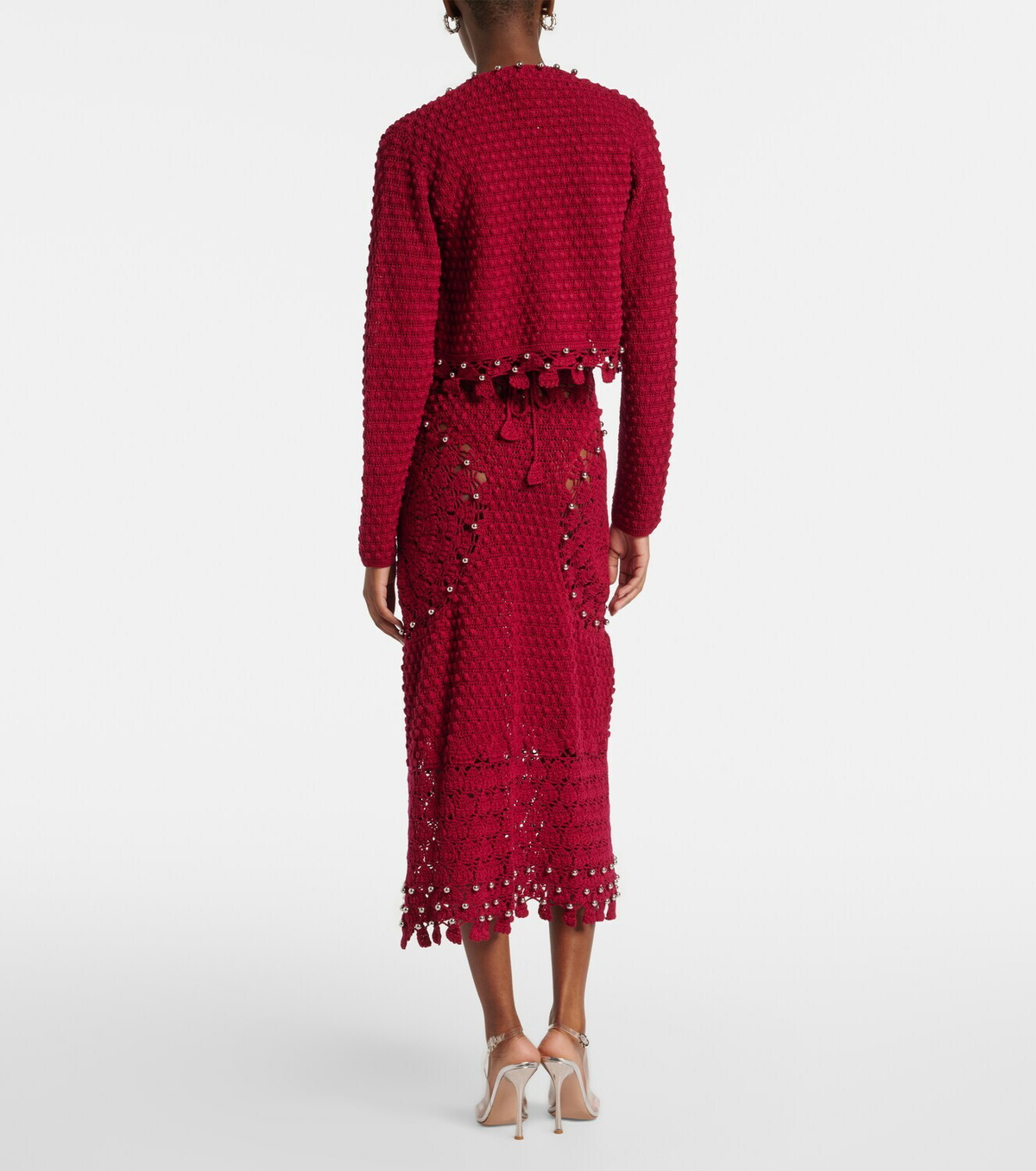 Rabanne Embellished crochet cotton midi skirt