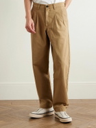 Noah - Straight-Leg Pleated Herringbone Cotton Trousers - Neutrals