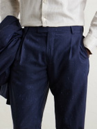 Mr P. - Slim-Fit Pleated Wool and Silk-Blend Dupioni Suit Trousers - Blue