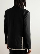 BODE - Double-Breasted Lace-Trimmed Wool Tuxedo Jacket - Black