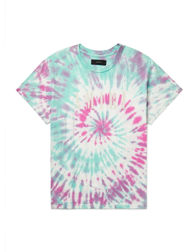 Photo: AMIRI - Logo-Flocked Tie-Dyed Cotton-Jersey T-Shirt - Multi