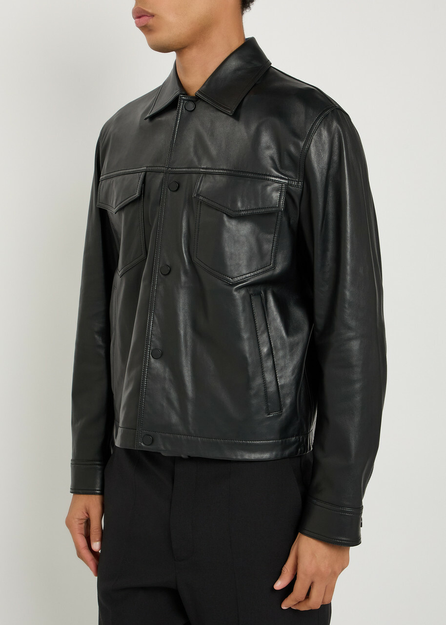 Emporio Armani Boxy Leather Jacket Black