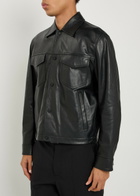 Emporio Armani Boxy Leather Jacket Black