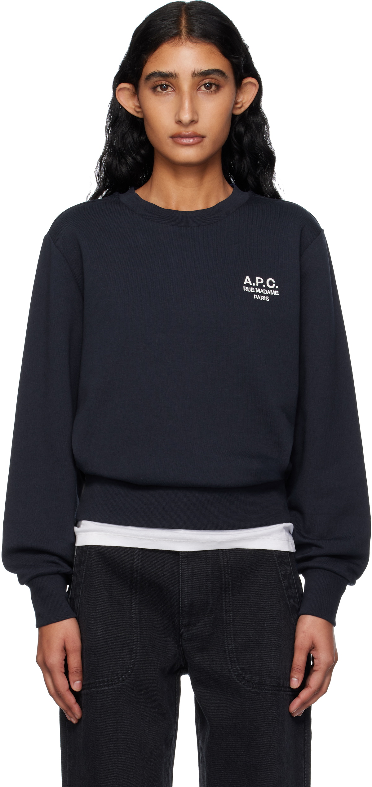 A.P.C. Navy Boxy 'Rue Madame' Sweatshirt