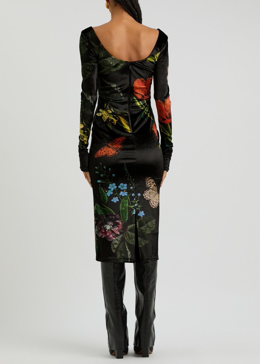 Alice + Olivia Delora Floral-print Velvet Midi Dress Multicoloured 1 Alice  + Olivia