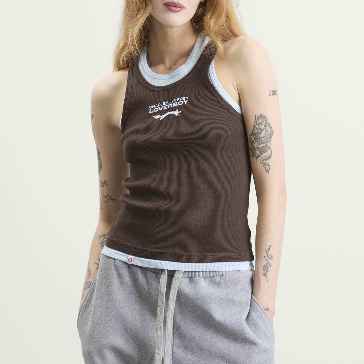 Charles Jeffrey Loverboy Women's Double Logo Tank Top in Brown/Light Blue