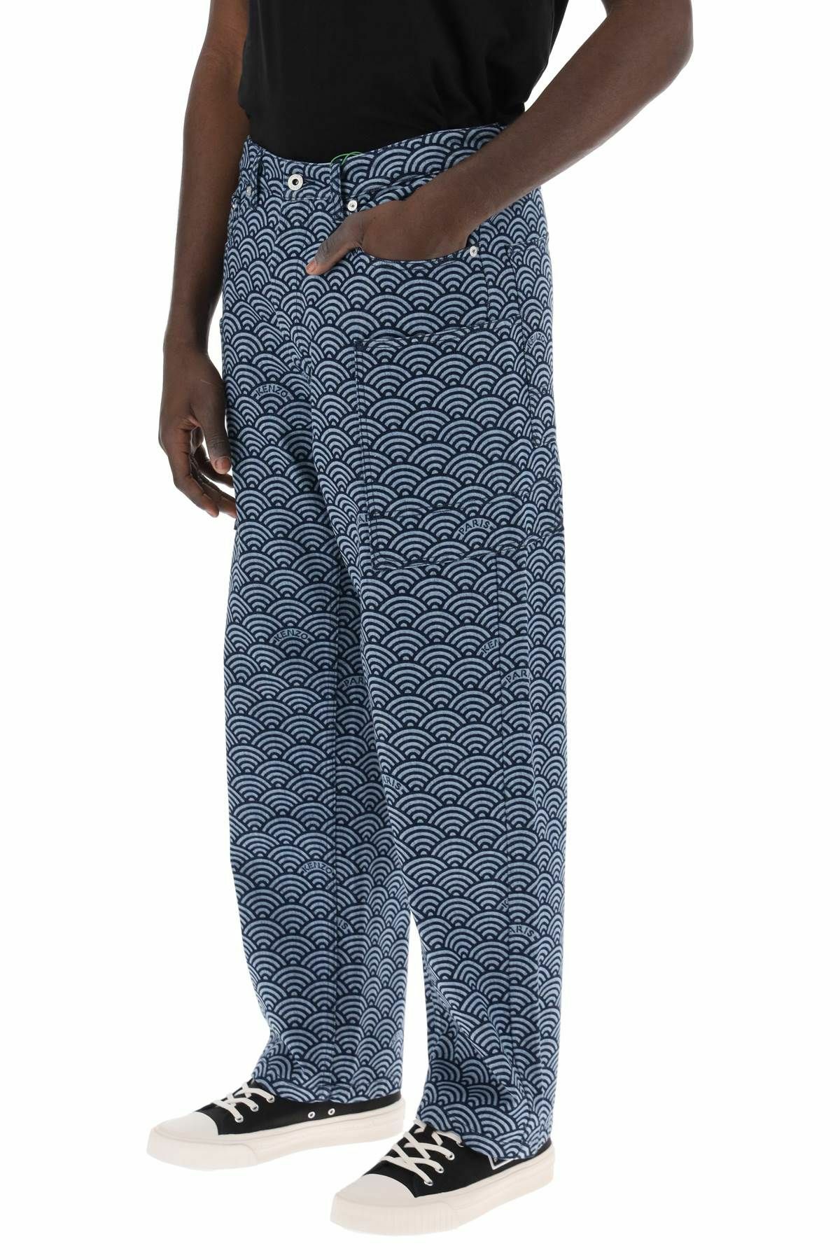 KENZO monkey workwear jeans with seigaiha print Blue Kenzo
