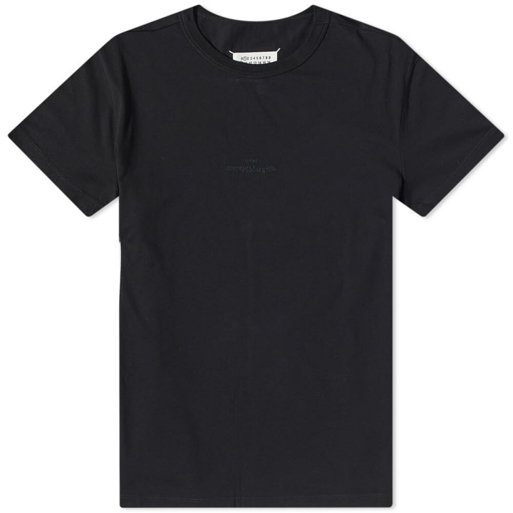 Photo: Maison Margiela Men's Embroidered Text Logo T-Shirt in Black