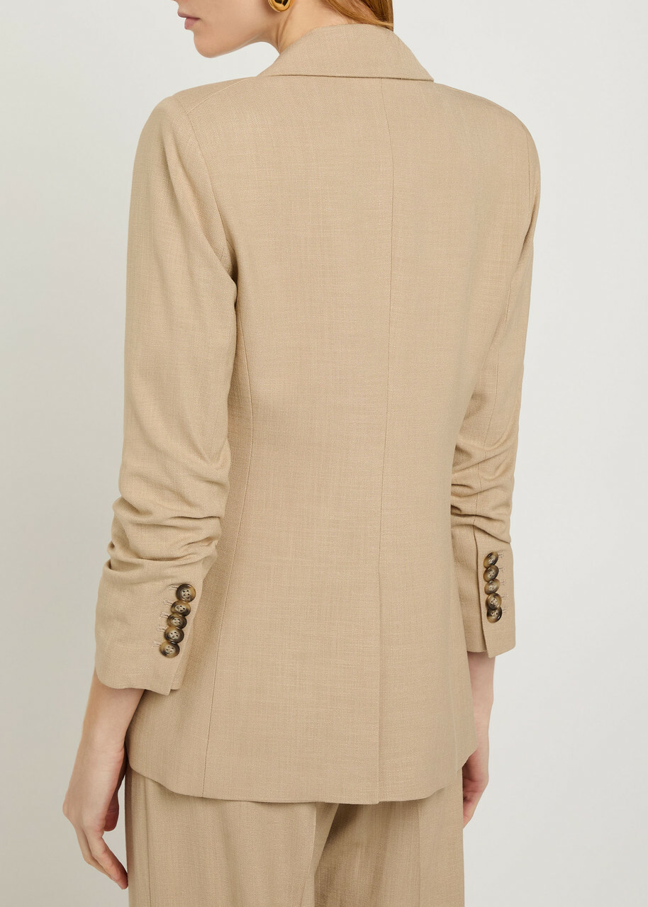 Veronica Beard Battista Gathered-sleeve Woven Blazer Khaki