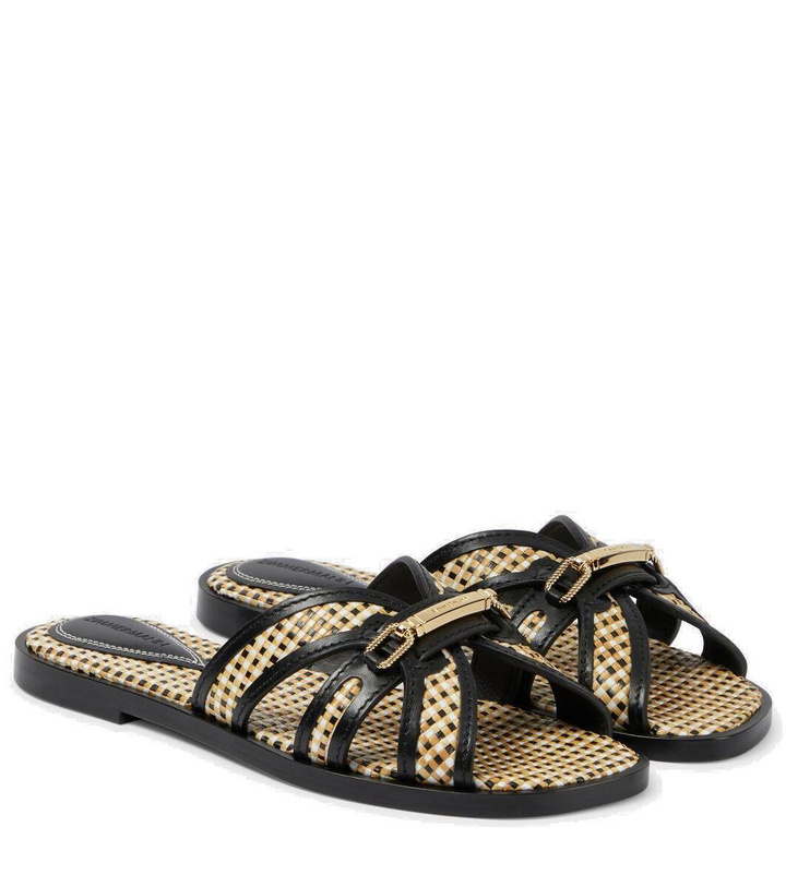 Photo: Zimmermann Prisma leather-trimmed raffia slides