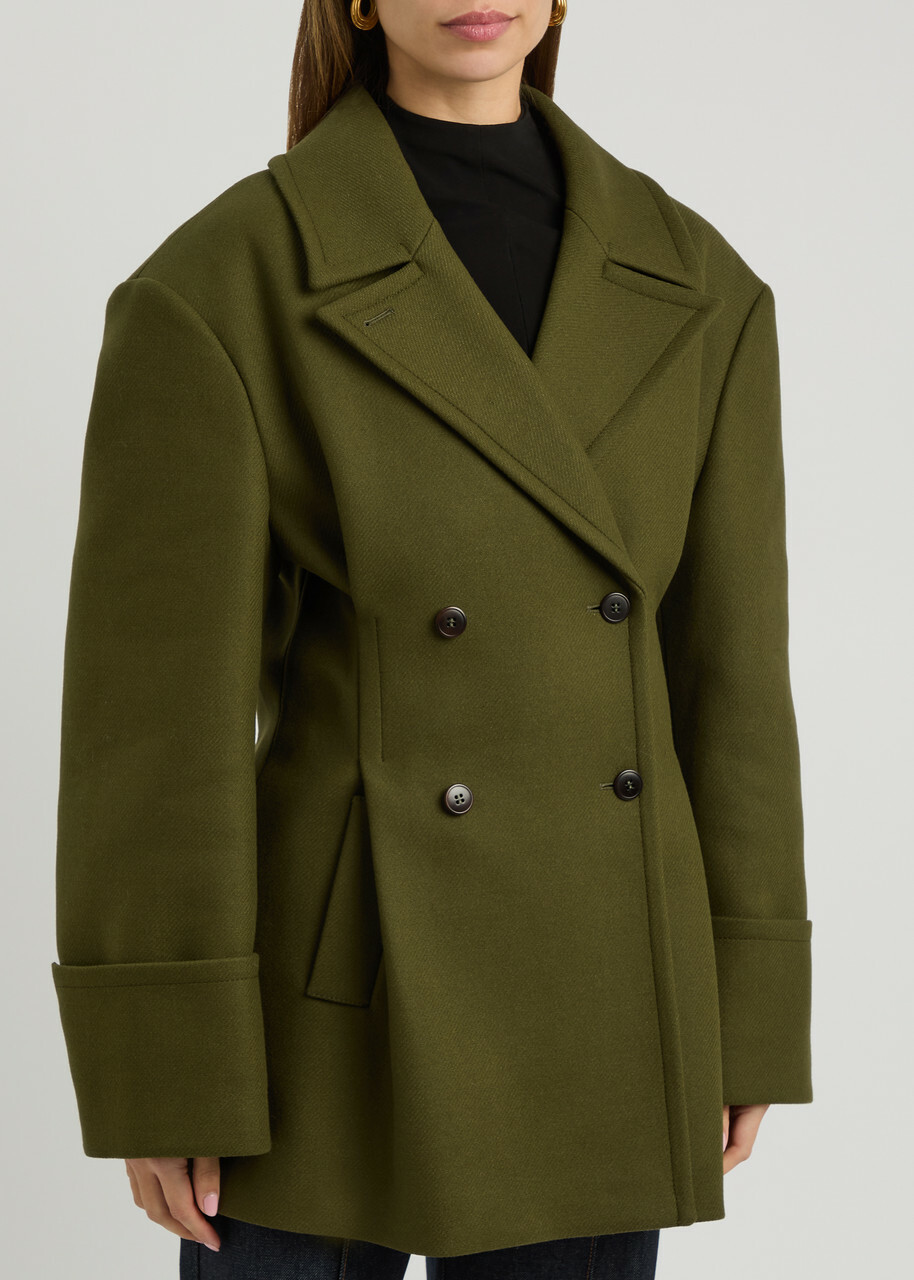 Remain BY Birger Christensen Double-breasted Wool-blend Peacoat Olive